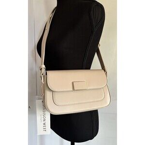 Madison West Faux Leather Taupe Flap Adjustable Strap Crossbody Purse Handbag